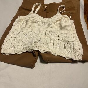 Pink Rose/Mia Rose Cream Knit Top and Brown Pants Set